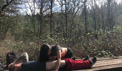 blowjob on a bridge as the woman gets too horny and sucks him