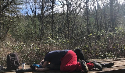 blowjob on a bridge as the woman gets too horny and sucks him