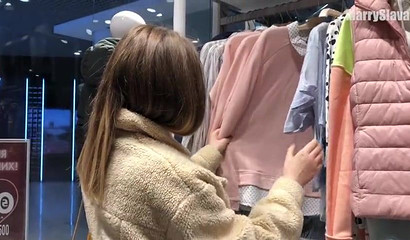 She gets deepthroated and feed with cum in the fitting room