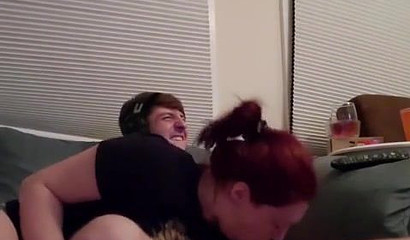 Redheaded PAWG blows me off while playing video games