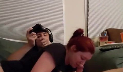 Redheaded PAWG blows me off while playing video games