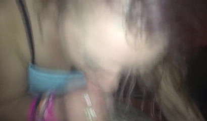 Petite Throat Poker gives head while on knees