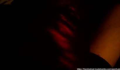 After her solo masturbation Freckledred sucks a dude at the movies