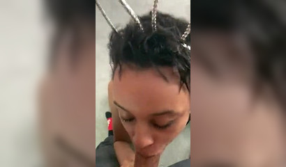 Bunny ears black bitch sucking a BBC and gets a slopy shot