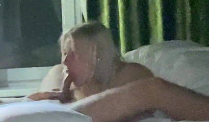 Blonde Teen's Nighttime Blowjob