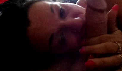 British GILF on her side sucking my dick and balls