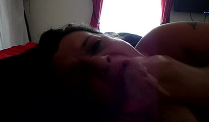 British GILF on her side sucking my dick and balls