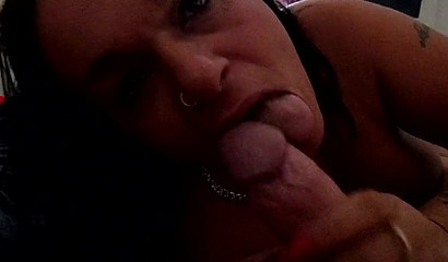 British GILF on her side sucking my dick and balls