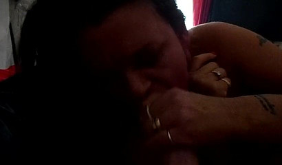 British GILF on her side sucking my dick and balls