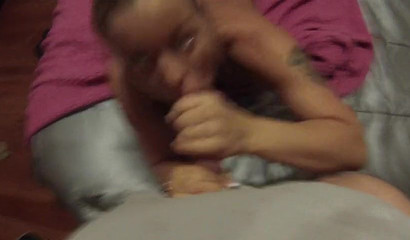 Nasty blonde slut deepthroats his thick cock for rent money