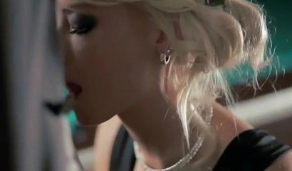 Naughty blonde teen deepthroating a hard cock by the pool