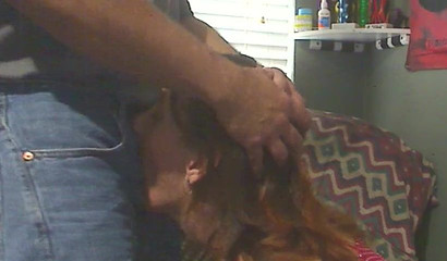 Mature brunette gorging on Dom Cumins's jizz-shooting rod