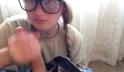 Blonde teen in army uniform sucking a fat dick POV