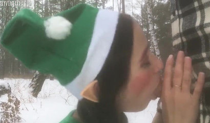 Santa's Elf Enjoys Deepthroat Fun