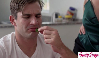 Busty mom and daughter share and fuck a dick in a threesome