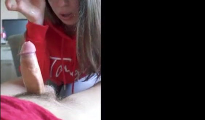 Sporty brunette stepsister takes brother's while shaft in her mouth