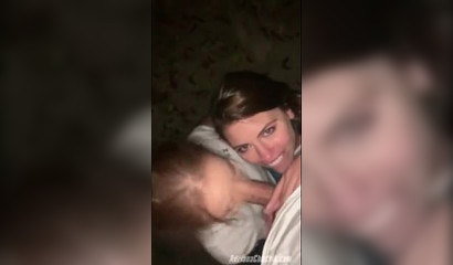 Naughty best friend duo sharing one big dick outdoors