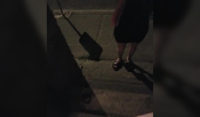 Amateur blonde teen deepthroating a stranger's cock outside