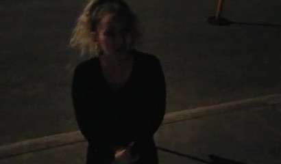 Amateur blonde teen deepthroating a stranger's cock outside