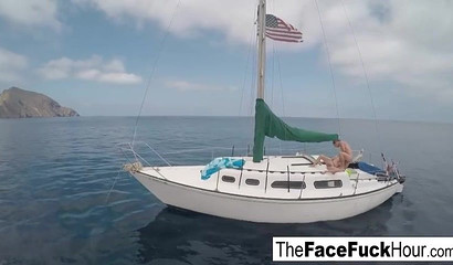 Summer goddess getting a facial after a rough blowjob