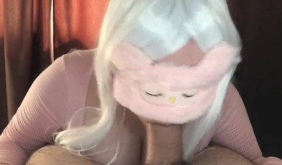 Blonde kitten sucking a monster white dick in POV