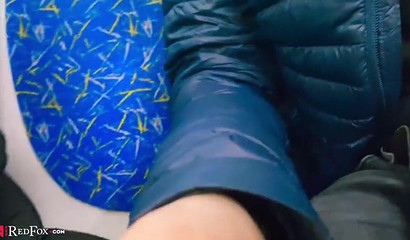 Shameless teen Red Fox getting an oral creampie in public