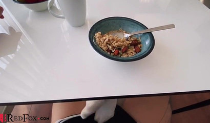 Sexy Blonde Swallows Breakfast Cumshot