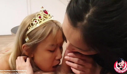 Two horny Asians are very serious about making this horny guy cum