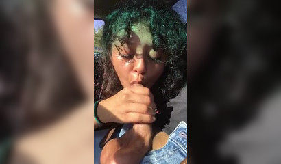 My stepmom is so horny that she blows me every morning in the car