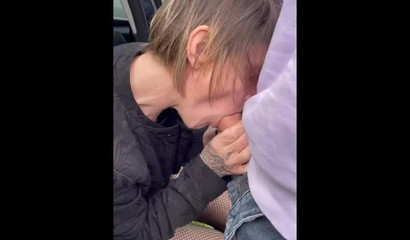 Intense outdoor deepthroating and blowing with plenty of sticky saliva