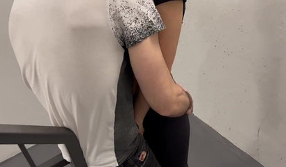 Hotwife's Stairwell Threesome with Double Facial
