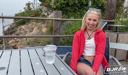 Mad for blowjobs the pretty blonde teen gulps down on a large dick