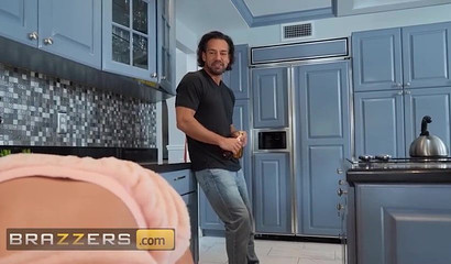 Curvy wife Phoenix Marie humps a neighbor's dick in the kitchen