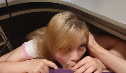 Blonde blowing me under the table