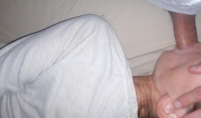 Footcuffed babe blows a dick in POV