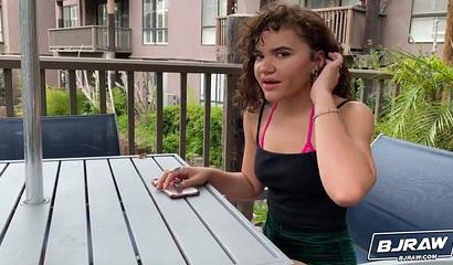 Curly-haired Naudi Nala giving a titjob, blowjob & rimjob