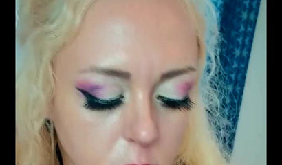 Blonde sits between my legs and blows me well