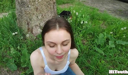 Cute stepsister strips in public and gives hot head