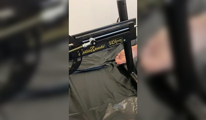 Mistress fucks her slave's asshole with a machine dildo