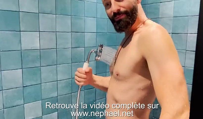 French cutie blows her stepdad in the shower