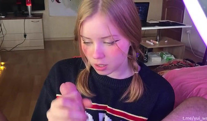 College babe blowing a monster white dick in POV