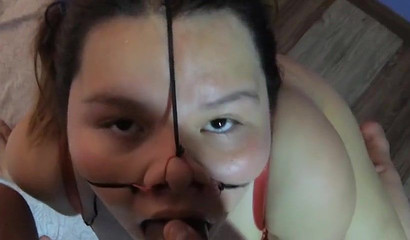 Submissive Latina gets her mouth fucked up close