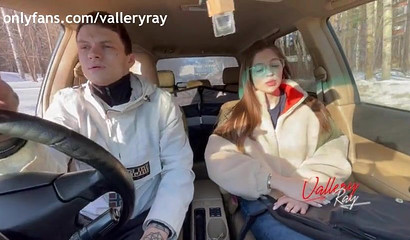 The naughty teen took her time sucking on the large shaft in the car