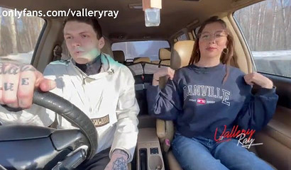 The naughty teen took her time sucking on the large shaft in the car