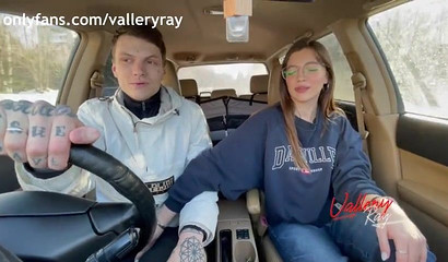 The naughty teen took her time sucking on the large shaft in the car