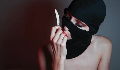 Sexy ASMR blowjob with ice cream from a girl in a balaclava