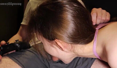 Stepsister Sucks Cock During Play