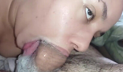 Cheating wife is deepthroating a big thick cock close-up in homemade video