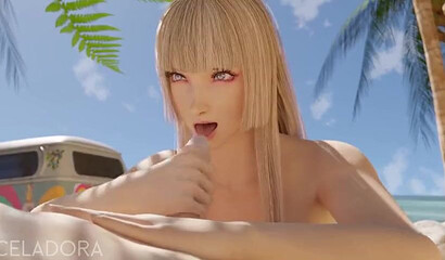 Arousing animation with a blonde doll sucking a cock at the beach