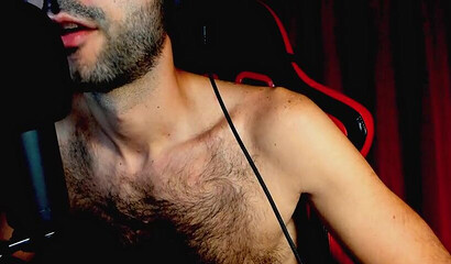 Extra hairy guy enjoys kinky moments in his dark living room